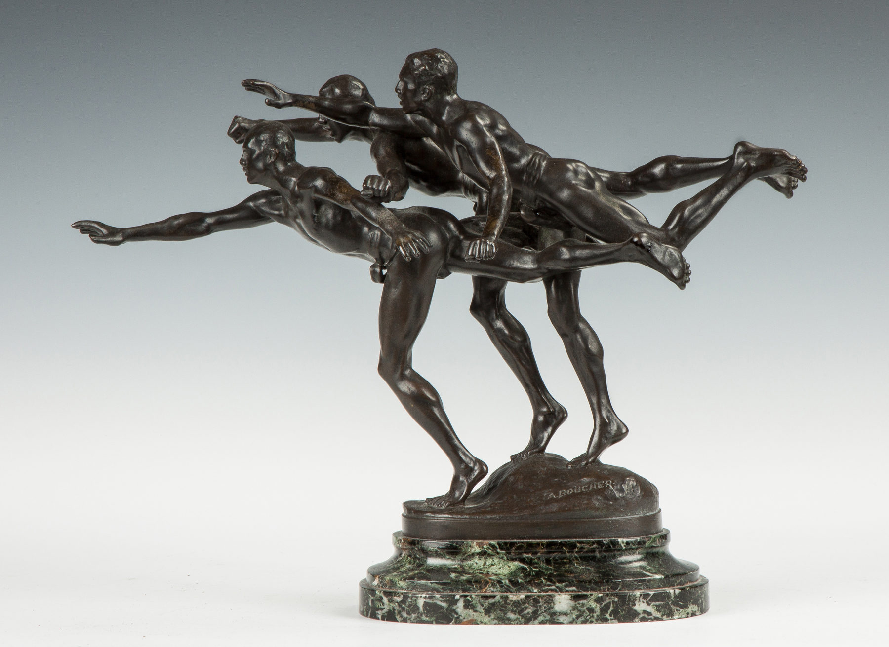 Appraisal: Alfred Boucher French - Au But Bronze Figural Group Sgn