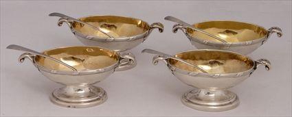 Appraisal: SET OF FOUR GEORGE III SILVER SALTS Matthew Boulton and