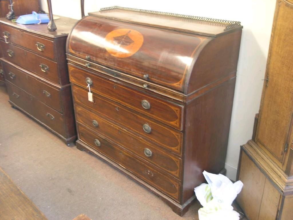 Appraisal: A George IV inlaid mahogany cylinder-desk cylinder inlaid with a