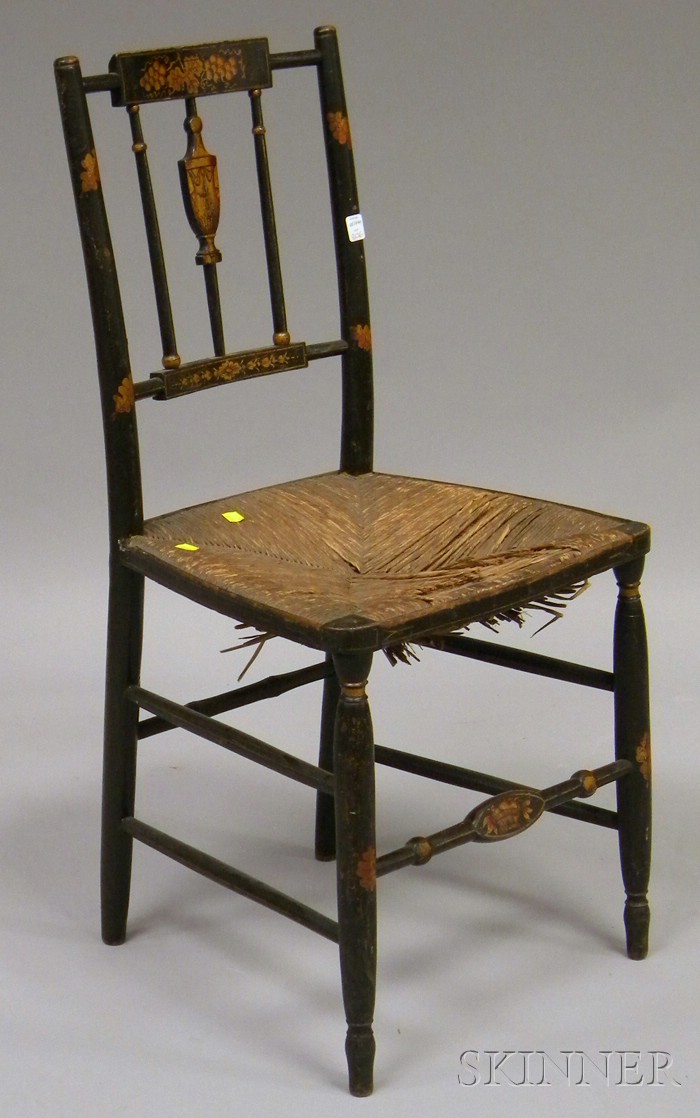 Appraisal: Neoclassical Black-painted and Gilt-decorated Wooden Side Chair with Woven Rush