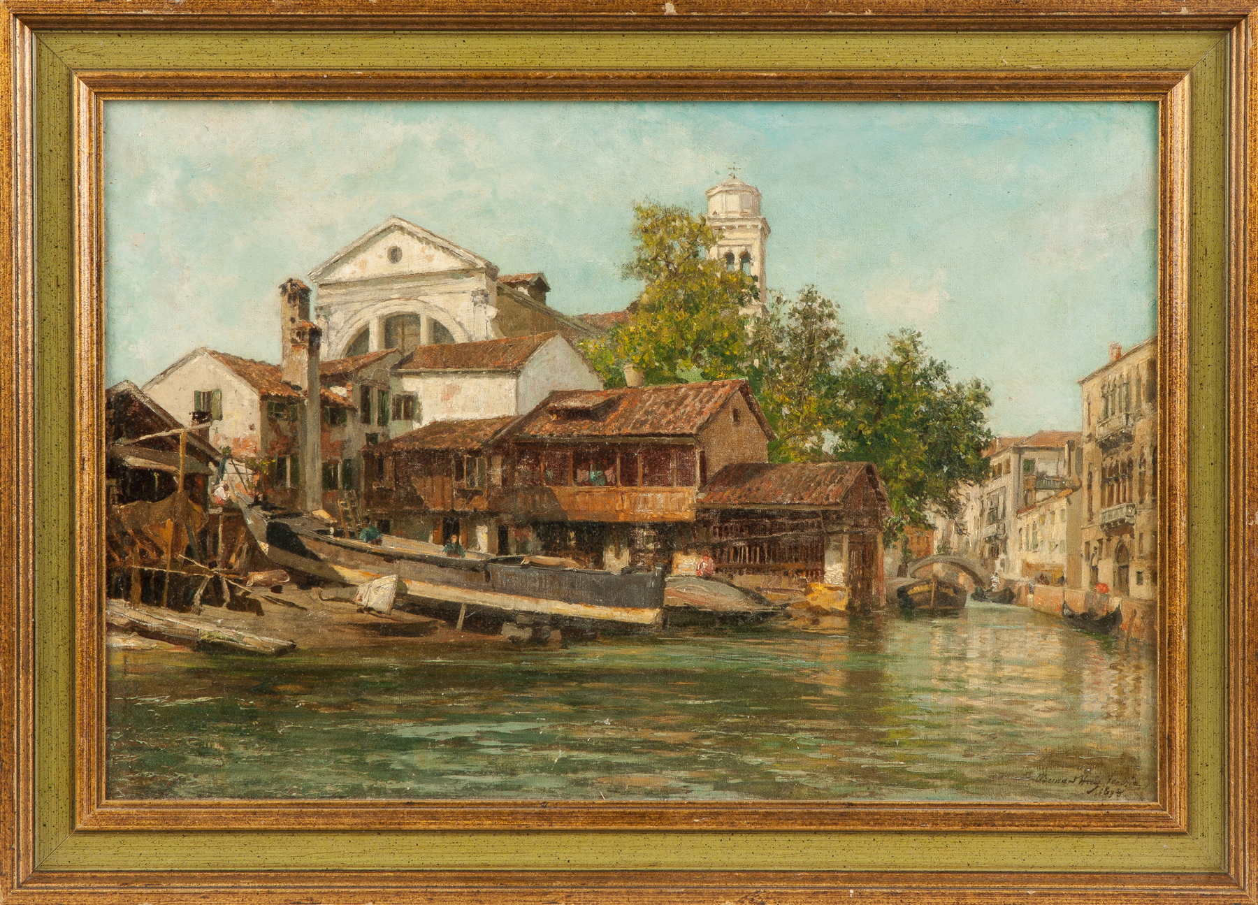 Appraisal: Painting of a Canal Scene Sgn lower right illegible Venice