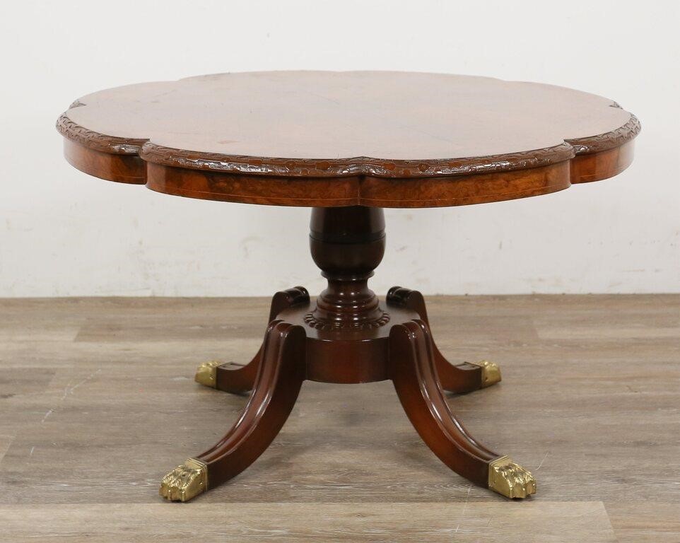 Appraisal: ENGLISH REGENCY STYLE BURL COCKTAIL TABLEEnglish Regency style burl top