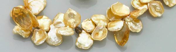 Appraisal: Citrine and Keshi Pearl Necklace Consisting of marquise-shaped citrine briollete-cut