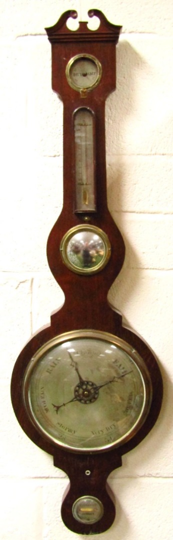 Appraisal: A mid- thC rosewood five dial banjo barometer the central