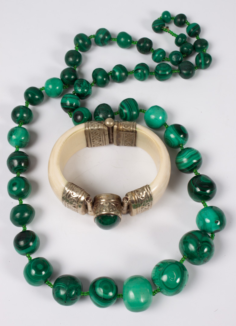 Appraisal: Lady's ivory and malachite cuff bracelet together with a graduated