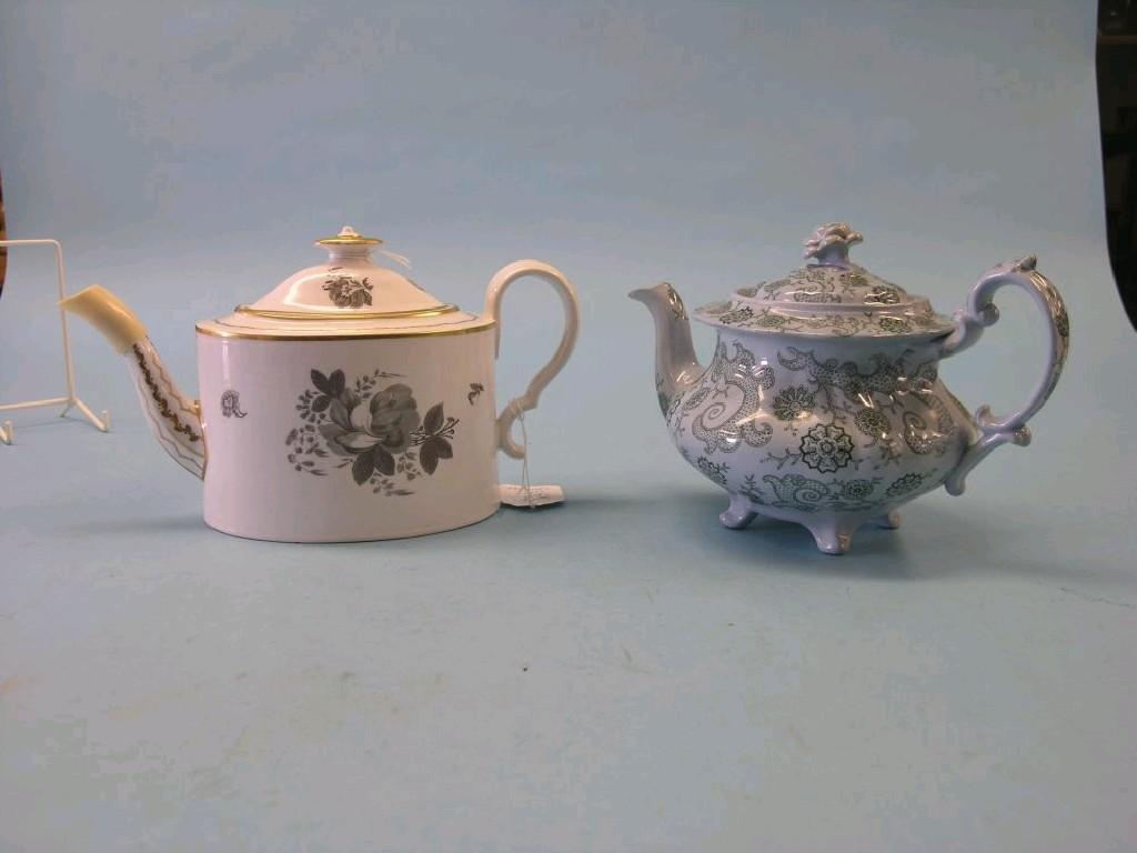 Appraisal: An early Spode porcelain teapot oval-shape printed with flower sprays