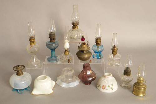 Appraisal: Group of miniature fluid lamps and shades