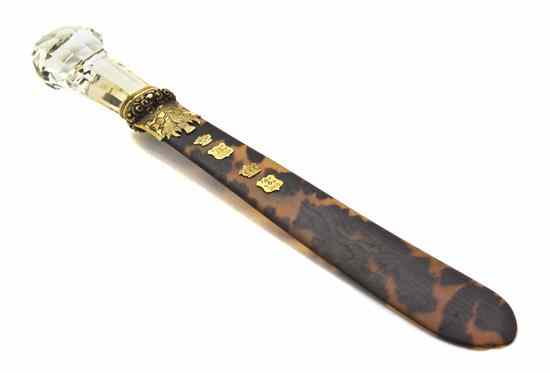 Appraisal: A Tortoise Shell and Cut Glass Paper Knife having gilt