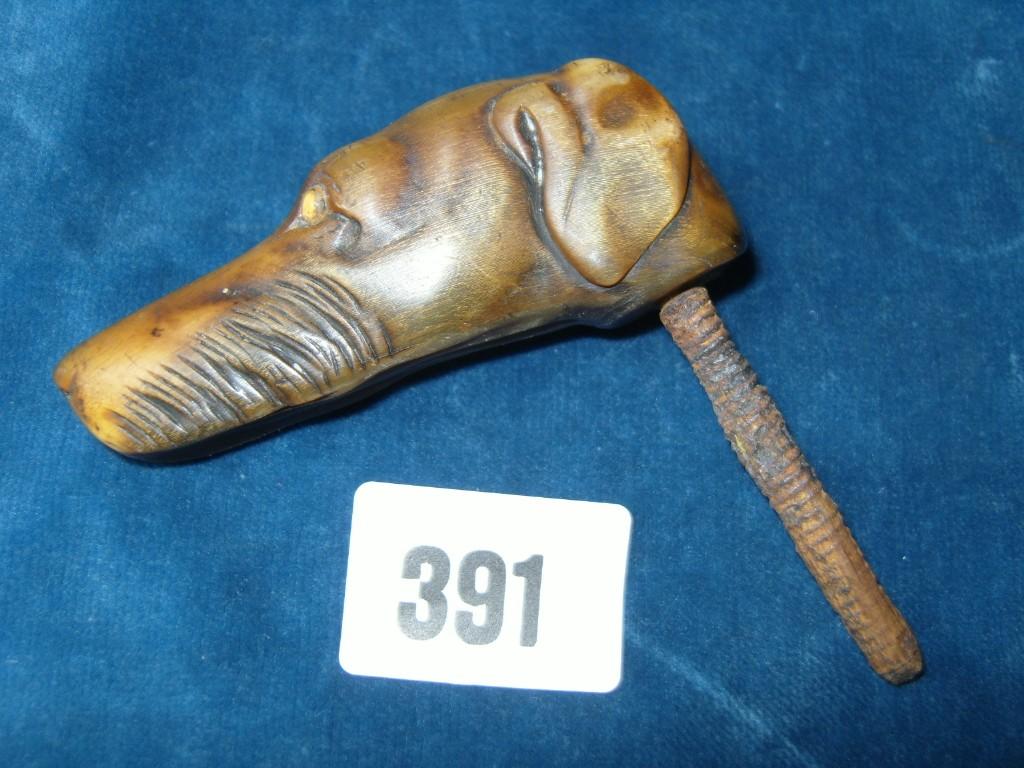 Appraisal: A th century carved horn work walking stick handle in