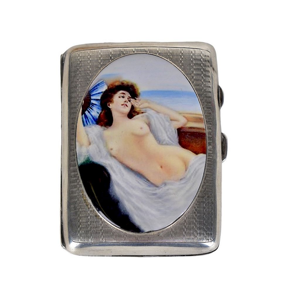 Appraisal: English Sterling and Enamel Cigarette Case English Silver and Enamel