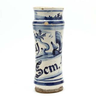 Appraisal: Tall Majolica Drug Jar Albarello circa s cylindrical the label