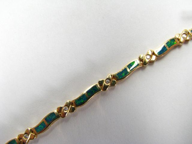 Appraisal: K Yellow Gold Opal Inlay Diamond Bracelet marked ''Ash''