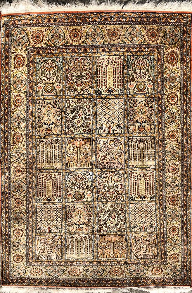 Appraisal: Diminutive Hand Woven Silk and Wool Carpet Diminutive Hand Woven