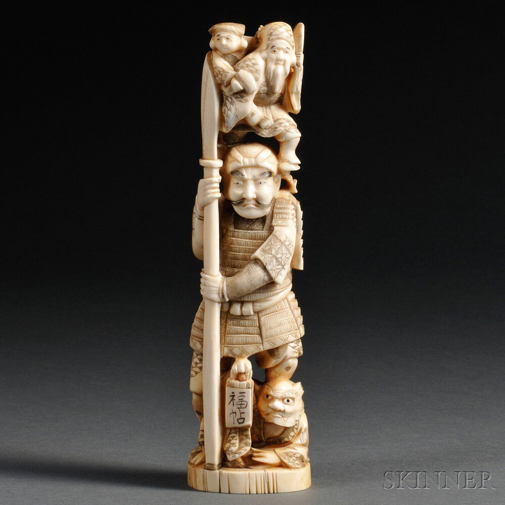 Appraisal: Ivory Okimono of a Warrior Japan th century carved in