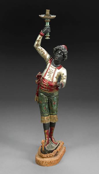 Appraisal: A Venetian style polychrome decorated ebonized blackamoor early th century