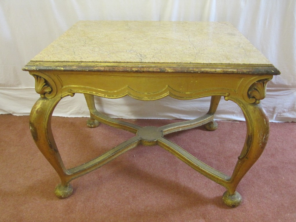 Appraisal: A Victorian gilt marble top console table of square form