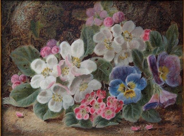 Appraisal: OLIVER CLARE - A spray of primroses and pansies on