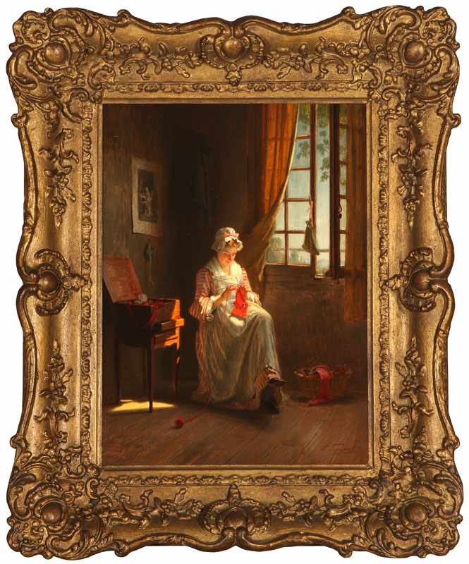 Appraisal: Pierre Joseph Toussaint - Belgian Woman Knitting in an Interior