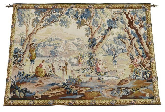 Appraisal: French Aubusson style jacquard wall tapestry La Halte des Chasseurs