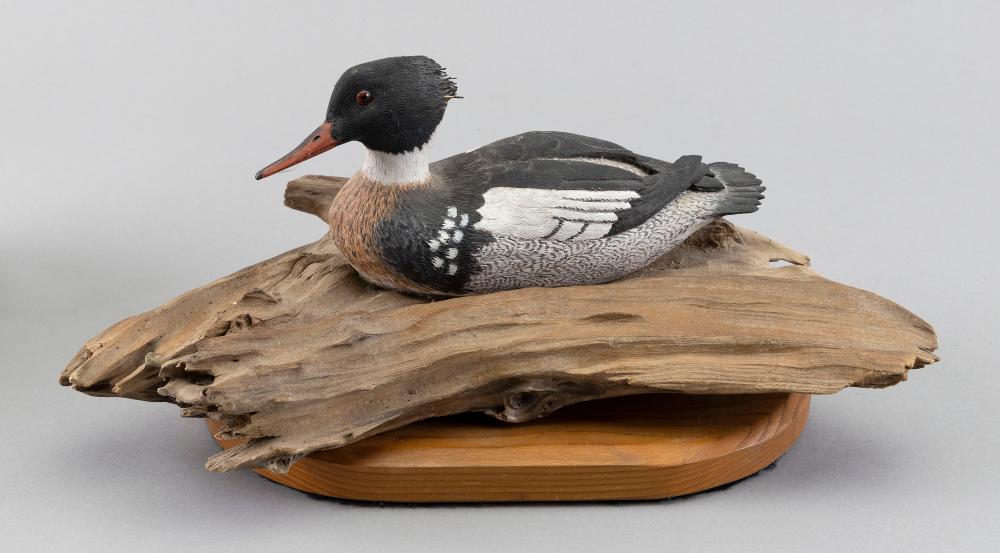 Appraisal: LYNNE AND RON HOWARD MINIATURE RED-BREASTED MERGANSER DRAKE CARVING ONTARIO