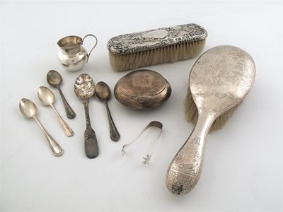 Appraisal: A mixed lot an engraved hand mirror and four matching