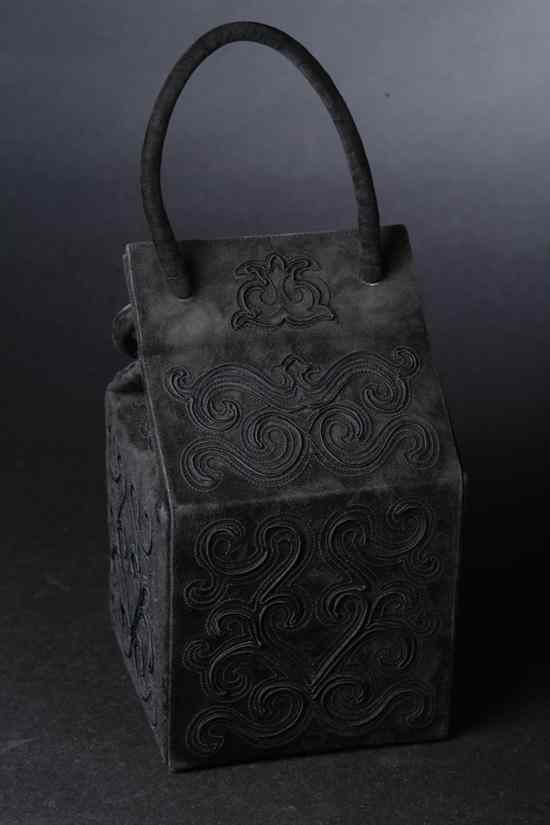 Appraisal: ISABEL CANOVAS EMBROIDERED BLACK-ON-BLACK SUEDE HANDBAG Made in France -