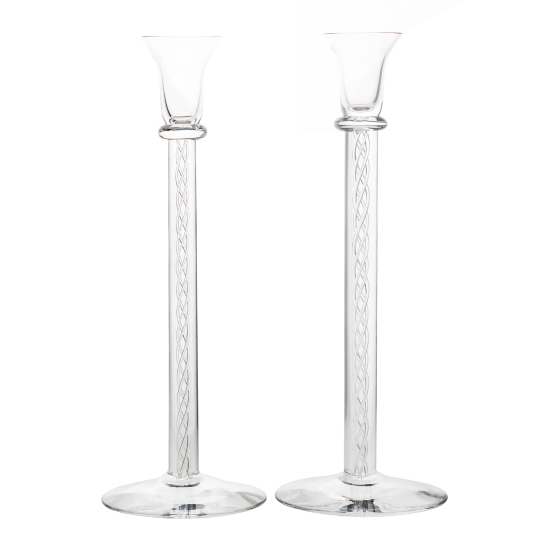 Appraisal: Pair of Continental air twist glass candlesticks clear glass with