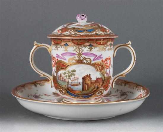 Appraisal: Dresden porcelain trembleuse and underplate th century double-handled cup and