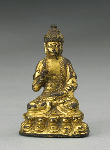 Appraisal: A gilt bronze figure of Shakyamuni Buddha th th century