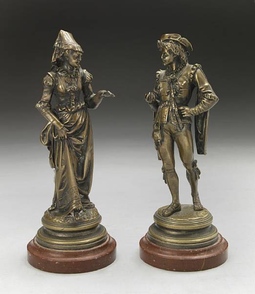 Appraisal: A pair of French patinated bronze figures early th century