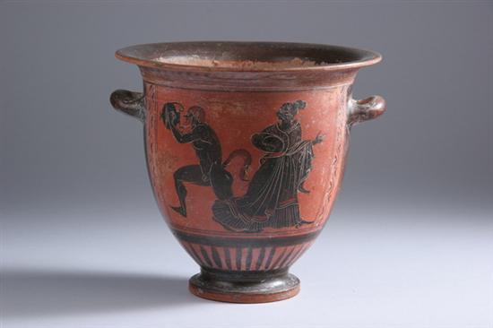 Appraisal: GREEK TWO-HANDLED VASE Decorated with mythical scenes - in high