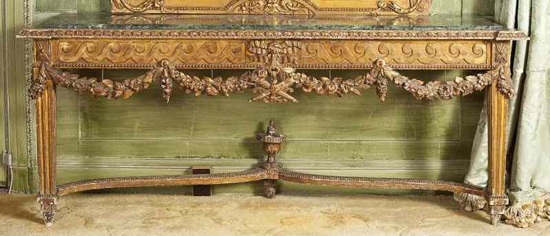 Appraisal: Louis XVI Style Carved Gilt Wood Consolerectangular top with verdi