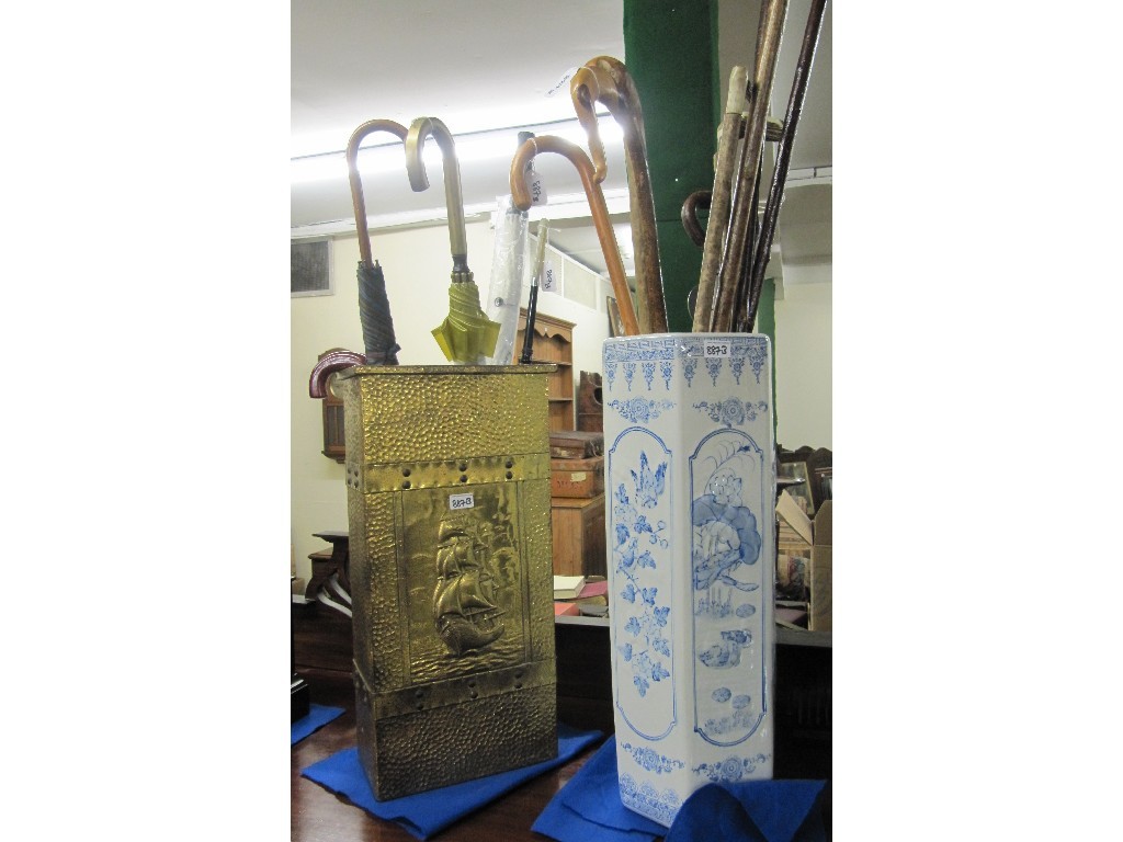 Appraisal: Brass stick stand and an oriental pottery stick stand with