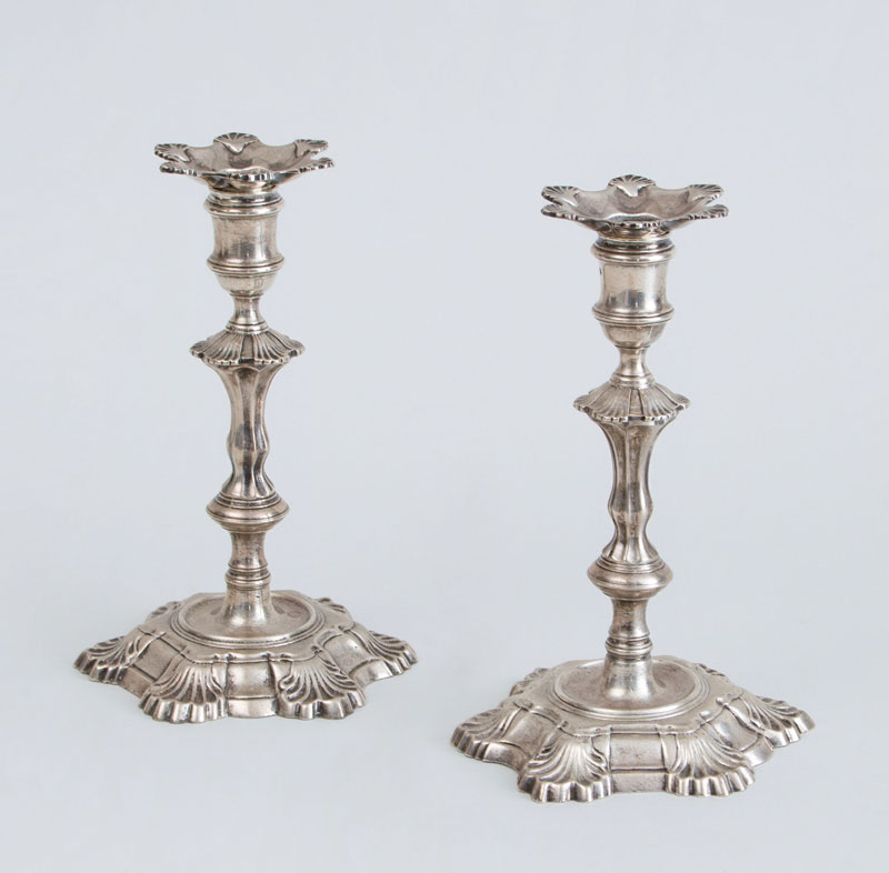 Appraisal: PAIR OF GEORGE II SILVER TABLE CANDLESTICKS Maker's mark S