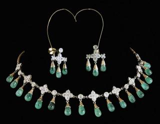 Appraisal: Platinum and kt Emerald and Diamond Necklace and Earrings clasp