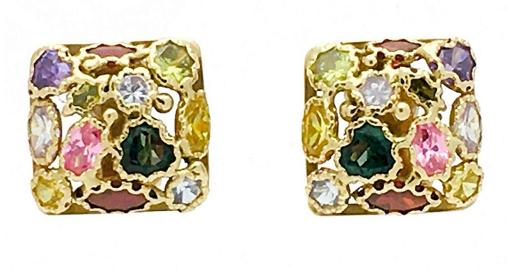 Appraisal: k Yellow Gold Multi-Stones Clip-on Earrings k Yellow g Gold