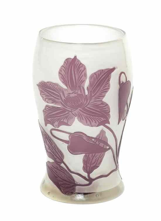 Appraisal: A Galle Fire-Polished Glass Vase of waisted cylindrical form decorated