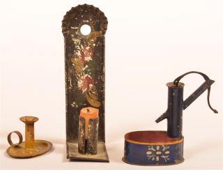 Appraisal: Three Pieces of th Century Toleware Small candle sconce miniature