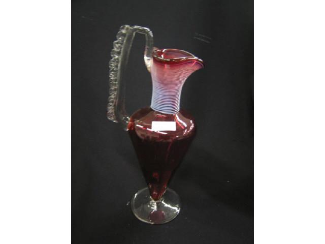 Appraisal: Victorian Cranberry Art Glass Ewer opalescent threading on collar applied