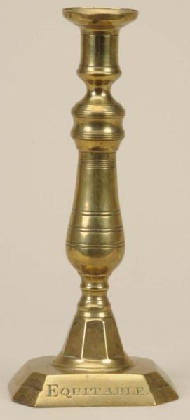 Appraisal: English Commemorative Brass Candlestick Description th Century Engraved Equitable Society