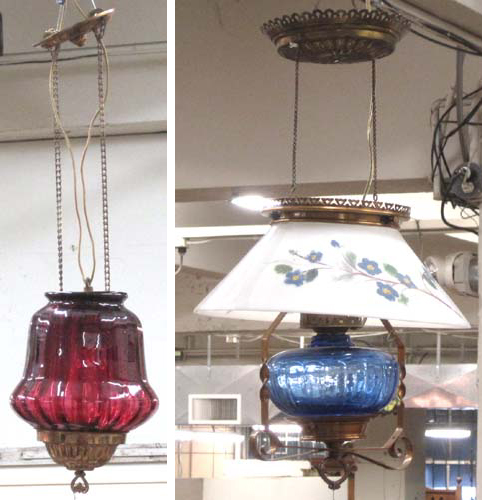 Appraisal: TWO AMERICAN HANGING LIGHT FIXTURES the first is ruby red