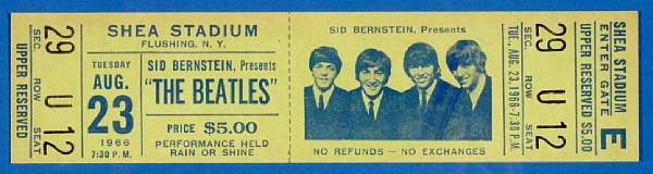 Appraisal: A Beatles unused ticket from the Shea Stadium concert Ticket