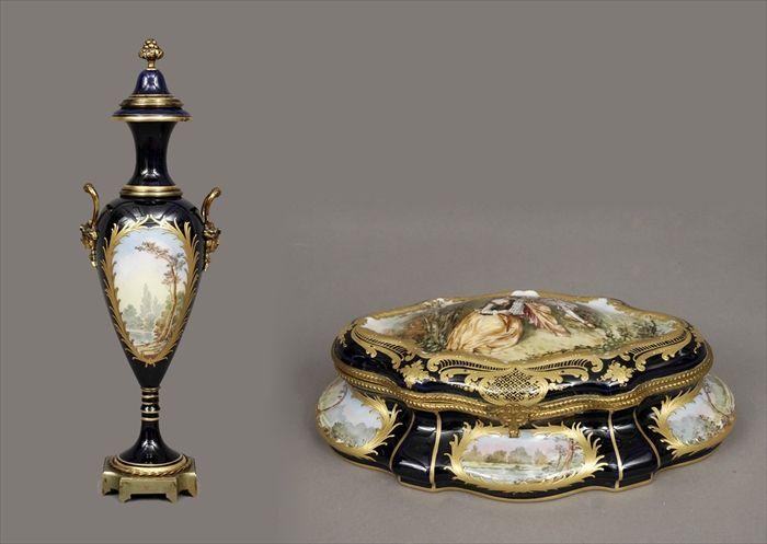 Appraisal: S vres-Style Gilt and Polychrome Decorated Porcelain Covered Box with