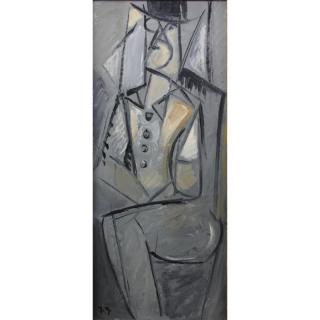 Appraisal: German Expressionist School Oil On Cardboard Male Figure With Hat