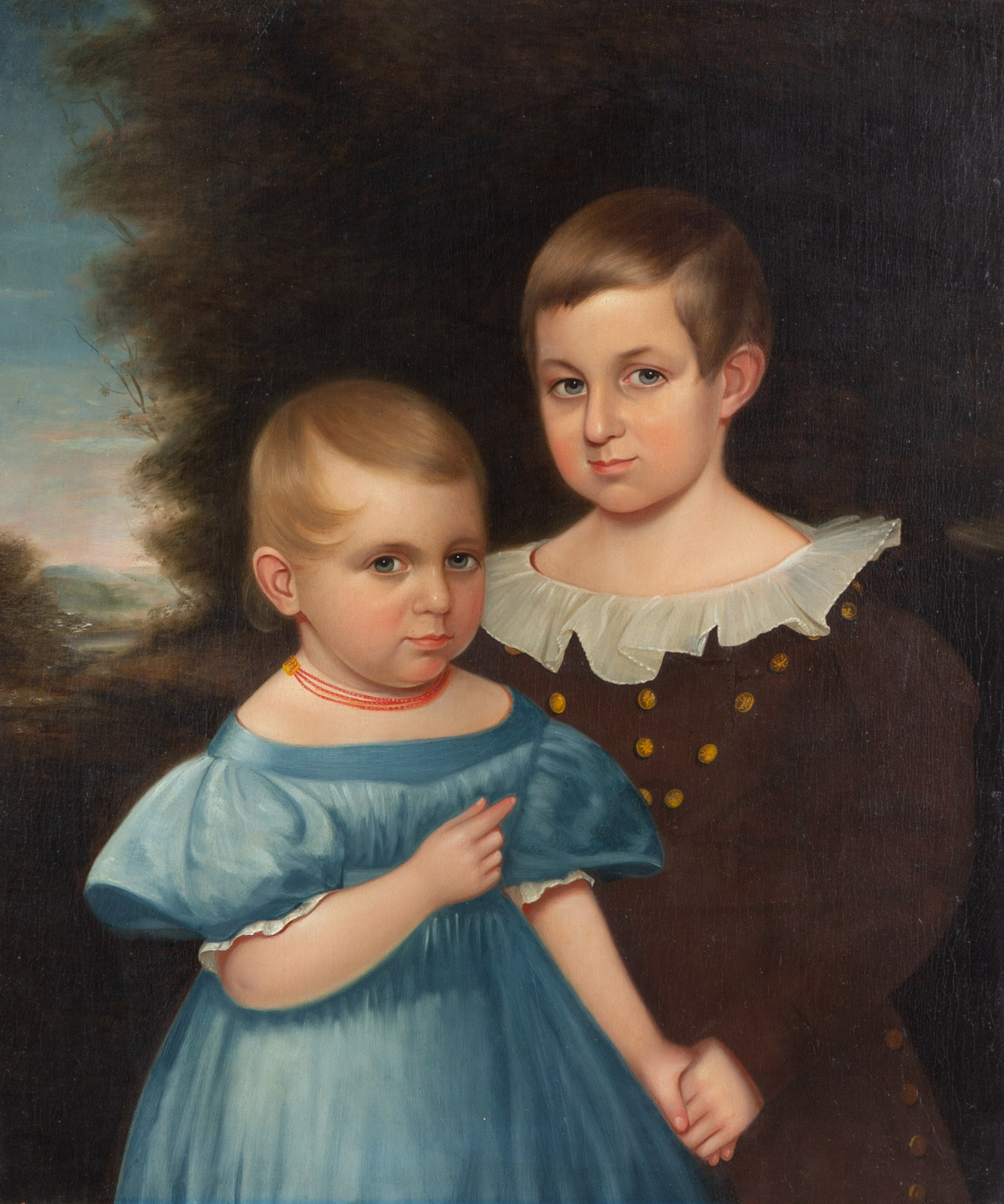 Appraisal: EARLY TH CENTURY PORTRAIT OF THE HILLS CHILDREN oil on