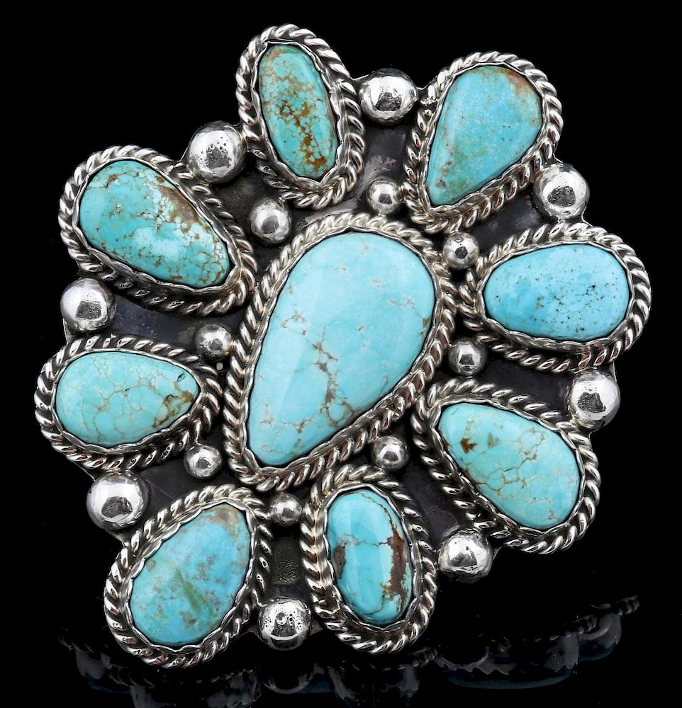 Appraisal: A TURQUOISE CLUSTER RING SIGNED AUGUSTINE LARGO A fine large