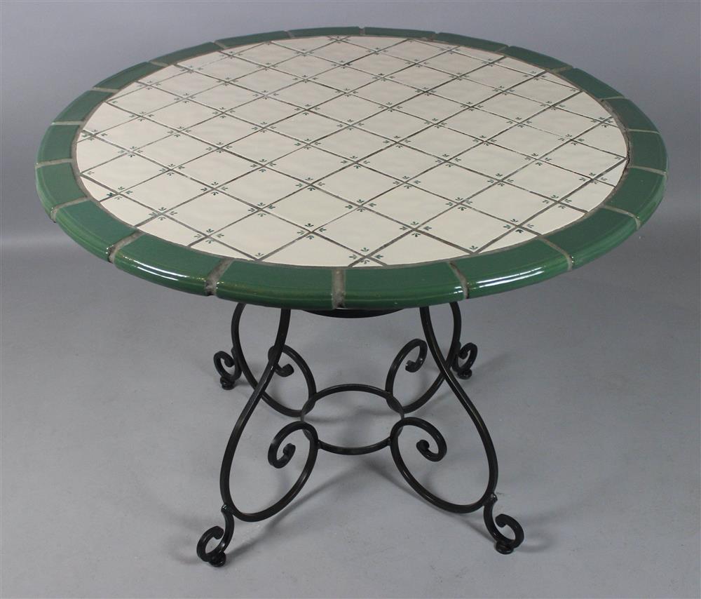 Appraisal: PAINTED TILE AND CAST METAL BISTRO TABLE ESTATE OF TOM