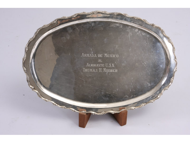 Appraisal: Mexican US Military Silver Presentation Tray oval form with applied