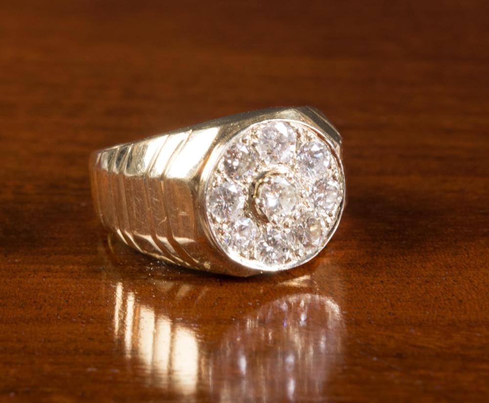 Appraisal: MAN'S DIAMOND AND FOURTEEN KARAT GOLD RING WITH APPRAISAL The