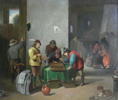 Appraisal: DUTCH SCHOOL TH CENTURY A TAVERN INTERIOR Oil on canvas